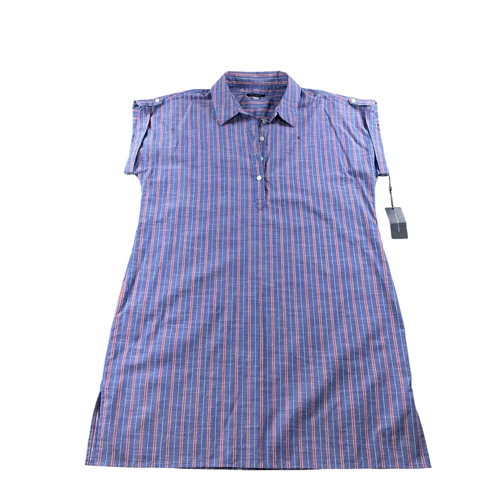 Tommy Hilfiger Womens Blue Red Striped Cotton Shirt Dress Size 16 A2AA1523